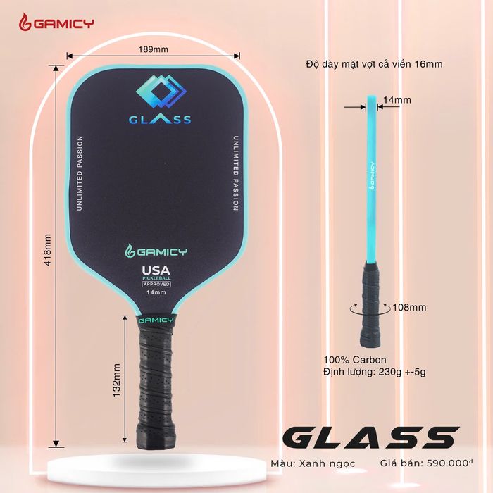 Vot_Pickleball_Gamicy_Glass_Xanh_Ngoc