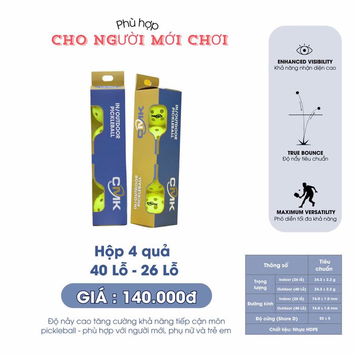 Bóng Pickleball CMK 40L (Hộp 4 quả)