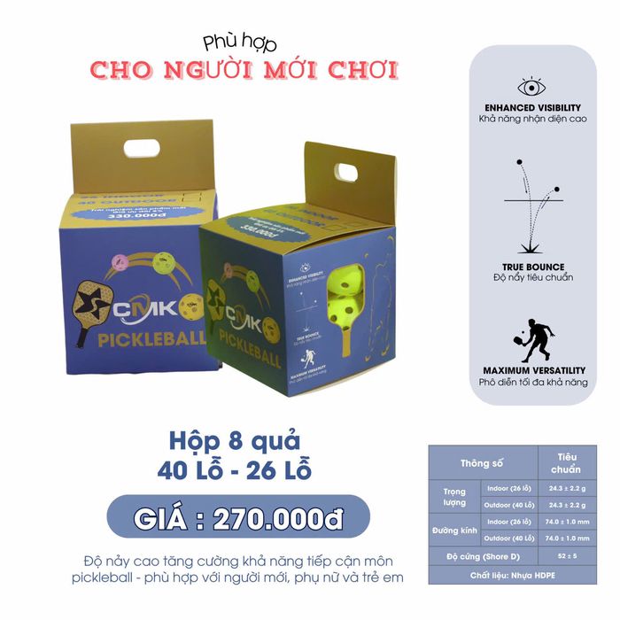 Bóng Pickleball CMK 40L (Hộp 8 quả)