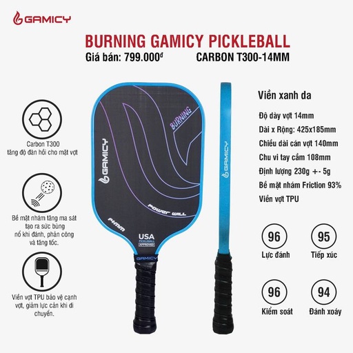 [SP002966] Vợt Pickleball Gamicy Burning T300 Xanh