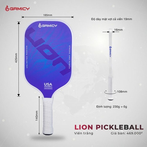 [SP003018] Vợt Pickleball Gamicy Glass Lion Bích