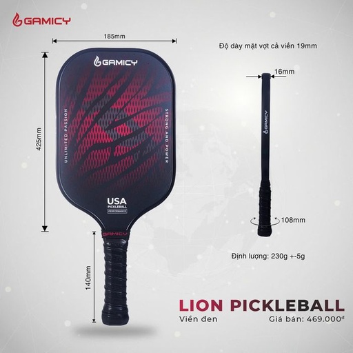 [SP003024] Vợt Pickleball Gamicy Glass Lion Đen