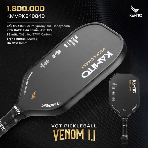 [SP002670] Vợt Pickleball Kamito Venom 1.1 Đen