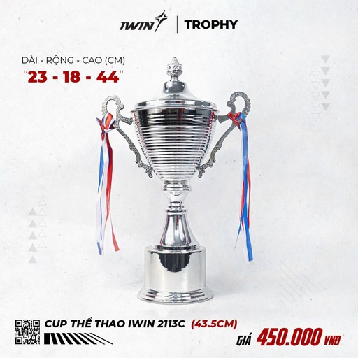 [SP001580] Cúp thể thao iWin 2111 Bạc (C) - 43.5cm