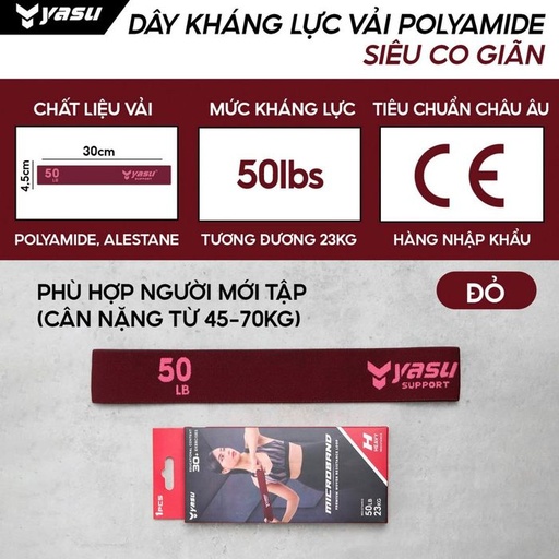[SP001774] Dây kháng lực vải Yasu Polyamide 3609 Đỏ