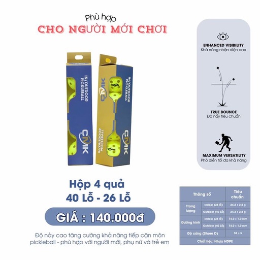 [SP002840] Bóng Pickleball CMK 40L (Hộp 4 quả)