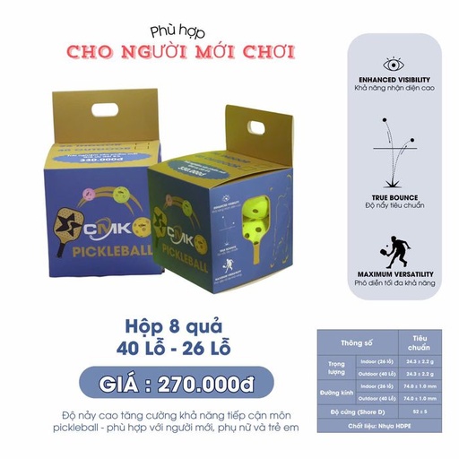 [SP002841] Bóng Pickleball CMK 40L (Hộp 8 quả)