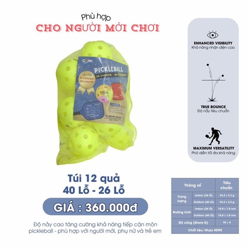 [SP002839] Bóng Pickleball CMK 40L (Túi 12 quả)