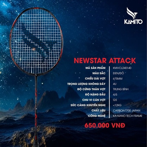 [SP002748] Khung Vợt Kamito Newstar Attack Đen 4U