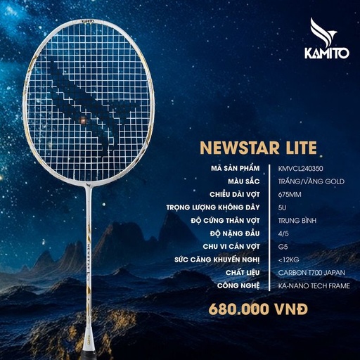 [SP002762] Khung Vợt Kamito Newstar Lite Trắng 5U