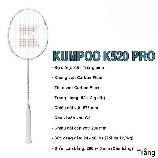 [SP001902] Khung Vợt Kumpoo K520 Pro Trắng 3137